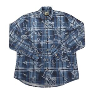 Yiume Hawaiian Shirt Mens XL Western Cowboy‎ Long Sleeve Button Up